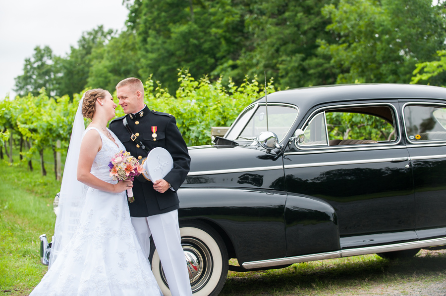Bridal party photos in winery