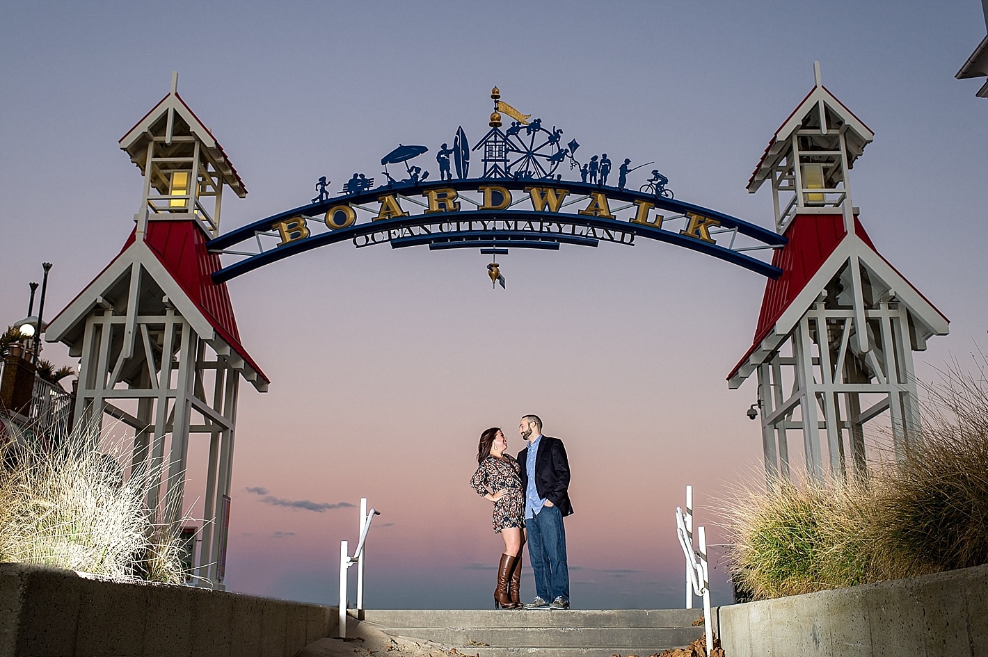 Ocean City Boardwalk Sunset Engagement Photos