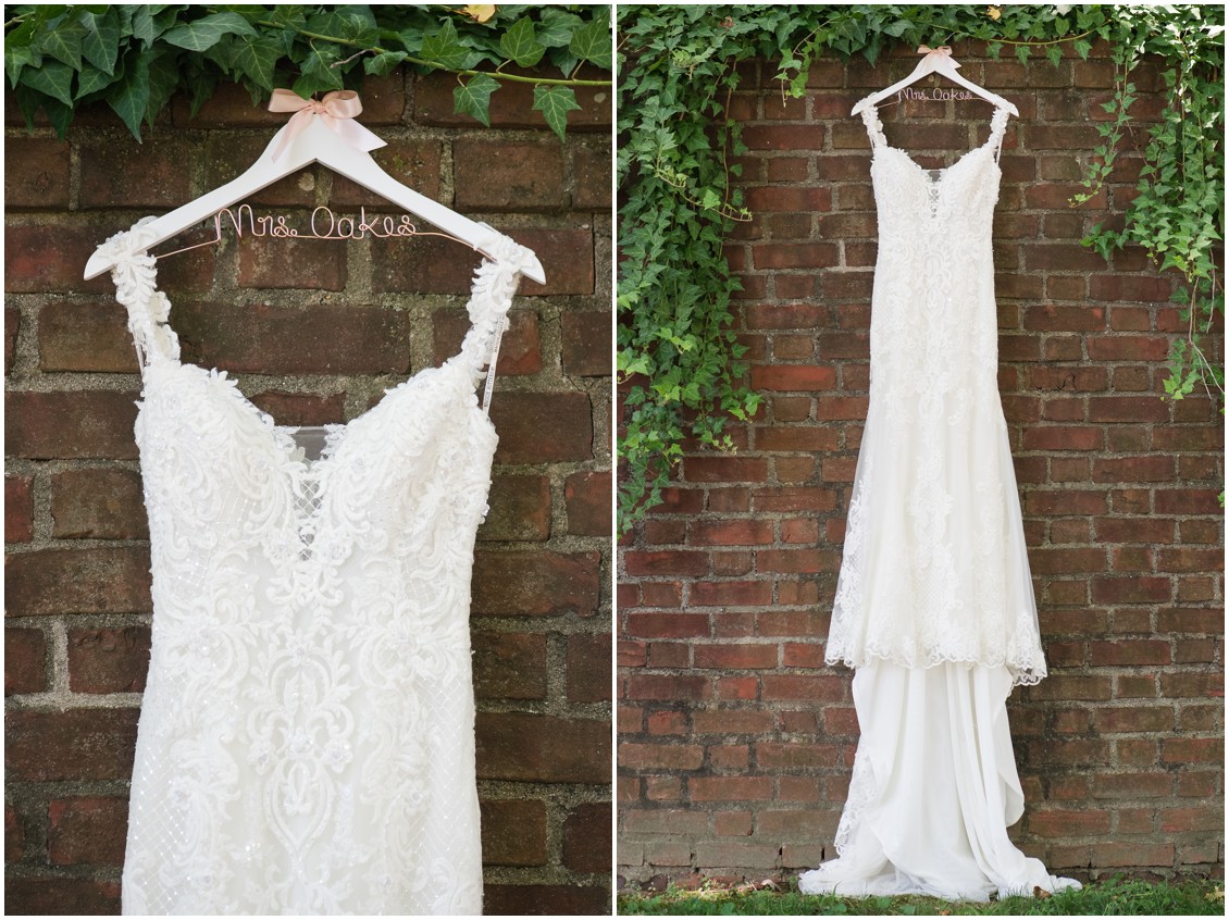 Bridal gown on custom hanger | Brittland Manor | Rob Korb | My Eastern Shore Wedding 