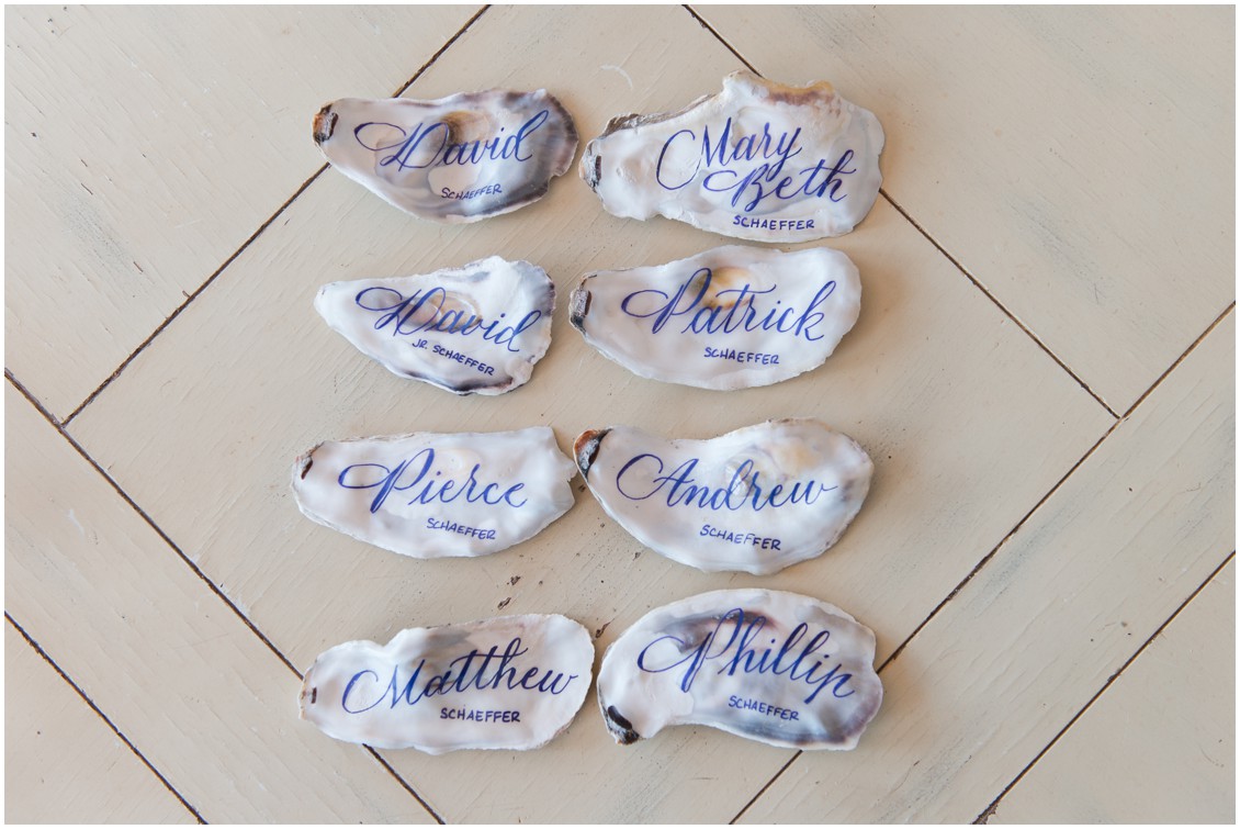 Oyster shell placecards | Brittland Manor | Rob Korb | My Eastern Shore Wedding 