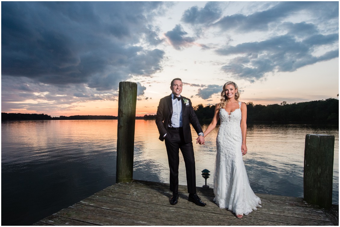 Bride and groom on dock at sunset | Brittland Manor | Rob Korb | My Eastern Shore Wedding 